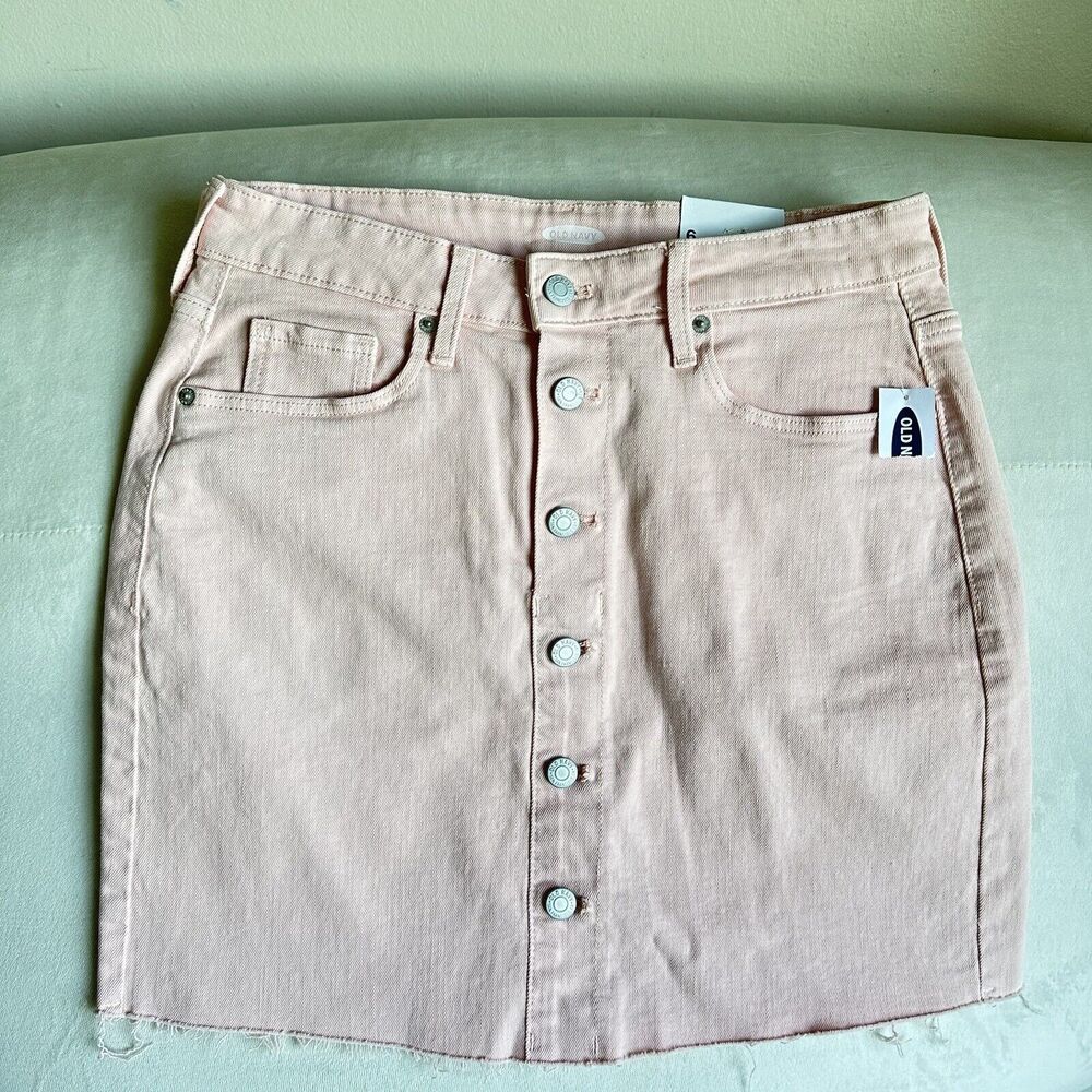 New Old Navy Women's Soft Baby Pink Button Up Short Denim Mini Skirt Size 6